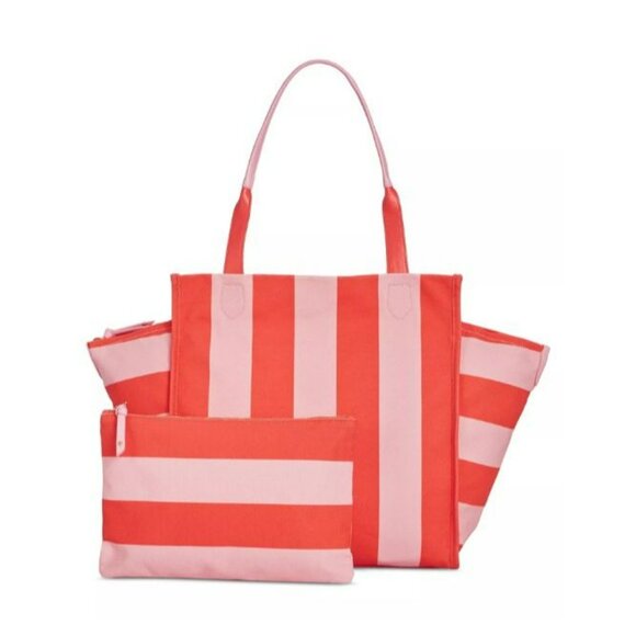 On 34th Cynthiah Extra Large Canvas Shoulder Tote Bag Pink Stripe (MSRP $90) - Picture 1 of 9